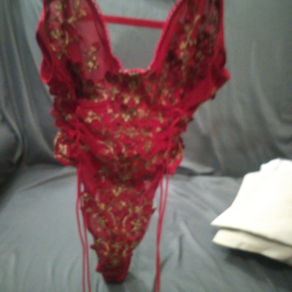 Elegant Red Lace Bodysuit